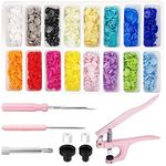 Beadsz Snap & Plastic Ring Button Plier for Dress Shirt Buttons Baby Cloth Diapers Bibs Rain Coat Crafting Sewing Craft, 160 Set of Buttons in 16 Colors