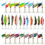 Fishing Spoon Lures Kit for Trout - 30pcs Colorful Fishing Spinners Spoons Hard Metal Spinner Baits Casting Trout Spoon Lures with Treble Hooks for Walleye Bass Salmon Pike Walleye Pike Trout Salmon