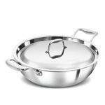 Hawkins Pro 5 Litre Deep-Fry Pan, Triply Stainless Steel Kadhai with Stainless Steel Handles and Stainless Steel Lid, Silver (PSK50S)