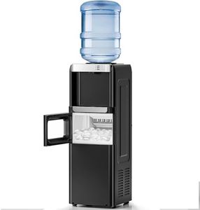 Kismile Water Dispenser with Ice Maker, Top Loading Water Cooler for 3 or 5 Gallon Bottles, 33 lbs/24H Ice, Hot & Cold Water, Child Safety Lock, for Home & Office, Black