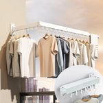 Sole Module® Wall Mounted 3 Foldable Aluminium Clothes Drying Rack | Clothesline for Balcony | Indoor/Outdoor Cloth Drying Stand | Collapsible Drying Racks for Laundry | 3-Pole,18 Hooks, White