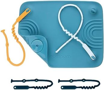 NumNum Silicone Placemat w/Pincer Grasp Grooves for Toddlers, Baby, & Kids - 4 Attachable Tethers & Built-in Suction Cups - Easy to Clean - Non-Slip for High Top & Dining Table w/Travel Bag - Blue