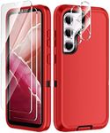 I-HONVA for Samsung Galaxy S23 Case,Galaxy S23 case 6.1" with 2 Pack Tempered Glass Screen Protector+2 Pack Camera Lens Protector Heavy Duty Shockproof 3-Layer Full Body Protection Case,Red/Black