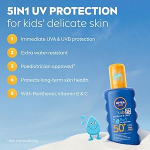 NIVEA SUN Kids SPF 50+ Coloured Sunscreen Spray, 200ml – Fast-Absorbing, No White Cast