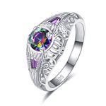 Narica Women's Classic 925 Sterling Silver Filled Round Cut Band Rainbow Topaz Rings Gift for Mom Size 6