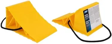 Camco Wheel Chock With Rope For Easy Removal, Helps Keep Your Trailer or RV In Place (Pack of 2), Yellow