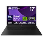 LG gram Pro 17Z90TR-E - 17 inch 2.5K 144Hz VRR, Ultra-Lightweight Laptop, Intel Core Ultra 7 255H, NVIDIA GeForce RTX 5050, 32GB RAM, 1TB SSD, Windows 11 Home, Copilot, Hybrid AI, Black (2025)
