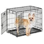 Small Dog Crate | Midwest Life Stages 24" Double Door Folding Metal Dog Crate | Divider Panel, Floor Protecting Feet, Leak-Proof Dog Pan| 24L x 18W x 19H Inches, Small Dog Breed