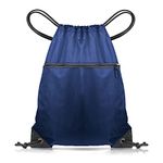 CHEPULA Drawstring Gym Bag, Large Sports Backpack String Swim Drawstring PE Bags for Women Men, Travel Beach School Bag with Waterproof (navy blue)