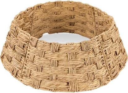 Best Choice Products 42in Christmas Tree Collar, Basket Woven Hyacinth 3-Piece Holiday Rattan Tree Skirt Accessory for Home w/Cord Cut-Out - Natural