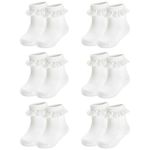 HDFHDF 6 Pairs Socks Kids Baby Girls Anti Slip Floor Spring and Autumn Cotton Learning to Walk Unsteadily Lace (UK, Age, 6 Months, 12 Months, 6 Pairs: White)