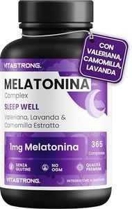 Melatonina per Dormire 1mg, 365 Compresse - con Valeriana, Lavanda, Camomilla - Melatonina Complex Vitastrong per un Fisiologico Rilassamento, utile per Prendere Sonno