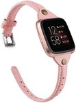 TOYOUTHS Slim Strap Compatible with Fitbit Versa/Versa 2/Versa Lite/Versa SE Bands for Women Men Thin Genuine Leather Replacement Wristbands Handmade Watch Band Accessories Rose Pink