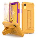 ORETECH Designed for iPhone XR Case, and [2 x Tempered Glass Screen Protectors] [Heavy Duty Protection] [Kickstand & Phone Holder] 5 in 1 Full Body Shockproof Protective Cover for iPhone Xr - Yellow