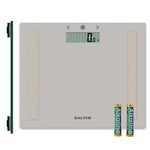 Salter 9113 GY3R Digital Bathroom Scale - Analyser Body Weight Scale, Max 150kg, Measure Weight/ Body Fat & Water, BMI, Toughened Glass Platform, 8 User Memory, Athlete Mode, Slim Storage Design, Grey