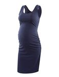 Shen&Qege Women's Maternity Dresses Sleeveless Casual Bodycon Tank Dress Ruched Side Dress for Photoshoot and Daily Wear (Navy, XL)