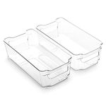 BINO Stackable Rectangular Plastic Storage Organizer Bin, Medium - 2 Pack - Clear and Transparent Nesting Container for Home and Kitchen