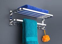 PENORA Heavy Duty Stainless Steel Towel Hanger for Bathroom/Dual Folding Towel Rack/Stand/Bathroom Accessories for Towel Holder (18-Inch) Chrome Finish (Pack of 1)