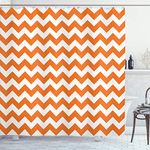 ABAKUHAUS Chevron Shower Curtain, Halloween Pumpkin Color Chevron Traditional Holidays Autumn Season Celebrate, Cloth Fabric Bathroom Decor Set with Hooks, 70 Inches, Orange White