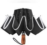 Lejorain Large Reversible Umbrella -50 Inch Windproof Folding Inverted Umbrella - Auto Open/Close with Safety Reflective Strip