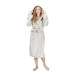 MONHOUSE Womens Dressing Gown - Premium Super Soft & Cosy Long Bathrobe - Ladies Thick Flannel Luxury Housecoat - Warm Fluffy Shearling Spa Robe for Her - Sherpa Bathrobe - Silver UK 12-14