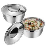 Kraft Stainless Steel Serving Bowl with Lid Set of 2 pcs - 18cm | Mixing Steel Big Bowl | Salad, Fruit, Desert, katori Set | Matt Finish, Food Grade | 2 Year Warranty - Silver