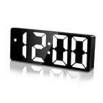 Sarsumir Digital Alarm Clock Mains Powered Electric Battery Alarm Clocks Bedside for bedrooms Office, LED Kids Alarm Clock with Time Date Temperature Snooze Brightness Adjustable, White Display