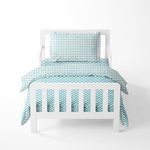 Bacati Houndstooth/Herringbone Unisex Muslin 4 Piece Bedding Set 100 Percent Cotton Percale for US Standard Cribs/Toddler Beds, Aqua