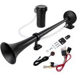 AOLIHAN 150dB Air Horns for Truck, Loud Train Horn for Car, Single Trumpet Horns Kit for Trucks with Button, 12V Black Motohorn with Compressor