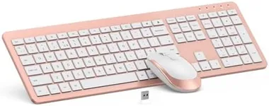 Wireless Keyboard and Mouse Combo - Full Size Slim Thin Wireless Keyboard Mouse with Numeric Keypad 2.4G Stable Connection Adjustable DPI - Rose Gold & White