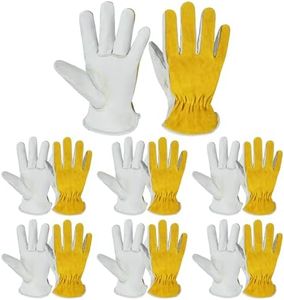 HANDLANDY Leather Work Gloves for Men & Women, Flex Grip Garden Gloves, Cowhide Working Glove for Wood Cutting, Construction, Gardening, Driving, Yard Work(Beige- Yellow, XL(Pack of 6))