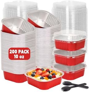 200 Pack 10 oz Square Mini Cake Pans with Lids, Disposable Aluminum Foil Baking Cups for Brownies, Cupcakes, Cheesecake & Catering (Red)