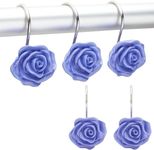 Purple Rose Shower Curtain Hooks, Flower Bathroom Decor (Stainless Steel, 12 Pack)