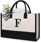 TOPDesign Embroidery Initial Canvas Tote Bag, Personalized Present Bag, Suitable for Wedding, Birthday, Beach, Holiday, is a Great Gift for Women, Mom, Teachers, Friends, Bridesmaids (Letter F)