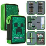 Minecraft Filled Pencil Case for Kids with Multiple Compartments, Stationery Included - School Supplies (Green Creeper)