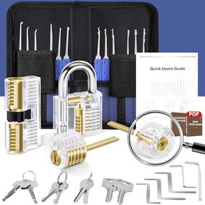 BURNNOVE Lock Picking Kit 34 Pcs Lock Picking Set Professional Lock Pick Kit Practice Lock Pick Tool Kit Transparent Locksmith Tool with 4 Transparent Practice Training Padlocks 8 Keys and a Carry Bag