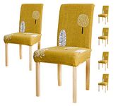 House of Quirk Elastic Chair Cover Stretch Removable Washable Short Dining Chair Cover Protector Seat Slipcover (Pack 6, Mustard Flower), Polyester