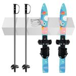 Odoland Kid's Beginner Snow Skis and Poles, Low-Resistant Ski Boards for Age 4 and Under, Snowflake, Aqua