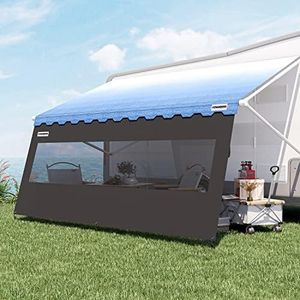 KING BIRD RV Awning Shade Screen, 9' x 15'3'', Extended 600D Top with Splicing Black Mesh Sunshade Blocks Sunlight, Improves Shadow and Privacy. Camper Trailer Shade Screen for Awnings