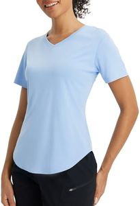 BALEAF Women's Short Sleeve Shirts UPF 50+ Sun Shirt V Neck UV Protection Workout Moisture Wicking Quick Dry Fit Lightweight Light Blue M