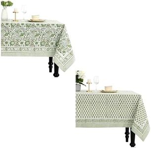 CPC Indian Block Print Rectangle Tablecloth Bundle, 70x118 Inch Agate Green and 70x108 Inch Emerald Green Cotton Table Covers for Weddings and Seasonal Dining