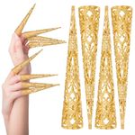 JSRQT Finger Nail Tip Claw Rings 10 Pack Nail Rings Metal Finger Knuckle Claw Gold Fingernail Claws Protection Fingernail Rings Claw for Halloween Cosplay Drama Belly Dance Show Ancient Queen Costume