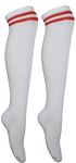 Thigh High Socks White Knee High Socks Womens Knee-High Socks Thigh Highs Stripe Socks Long White Socks Over the Knee Socks Womens Cheerleader Pub Golf Red