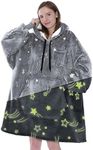 PAVILIA Blanket Hoodie for Women, Sherpa Wearable Blanket Men, Cozy Oversized Sweatshirt Blanket, Hooded Blanket Sweater, Glow in the Dark - Star Gray, Adult