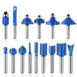 15pcs Router Bits, 1/4" Shank Tungsten Carbide Corner Edge Tool, Groove Drill Bit for Chipboard, Woodworking, Wood Milling Cutter DIY Tools Kit (include Straight Bit, Cove Bit, Chamfer Bit)