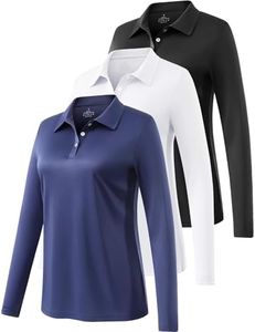 Ullnoy Lightweight Golf Shirts for Women Moisture Wicking Long Sleeve Polo Shirt Women Quick Dry Activewear Golf Tops Black/White/Navy M 3 Pack