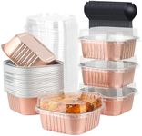 LNYZQUS 10oz Mini Cake Tins With Lids 40 Pack, Aluminum Foil Small Baking Pans Disposable Large Brownie Baking Cups,4”x4” Small Bread Muffin Containers Holders For Party-Champagne
