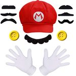 MOVINPE Super Mario Bros Mario Caps Mustaches Gloves Buttons Cosplay Costume