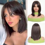 Esmee Short Straight Brown Bob Wigs With Curtain Bangs Shoulder Length Natural Wig Synthetic Daily Party Cosplay Wigs for Women