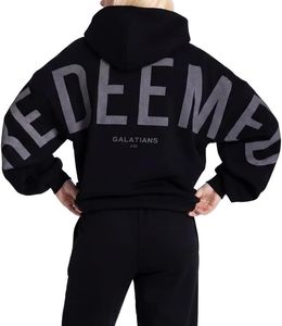 God's Love Overcomes GLO | Kingdom Essential Hoodie | Redeemed | Christian Hoodie | Faith-Based Apparel | Black - Gray Print | Unisex | 2X